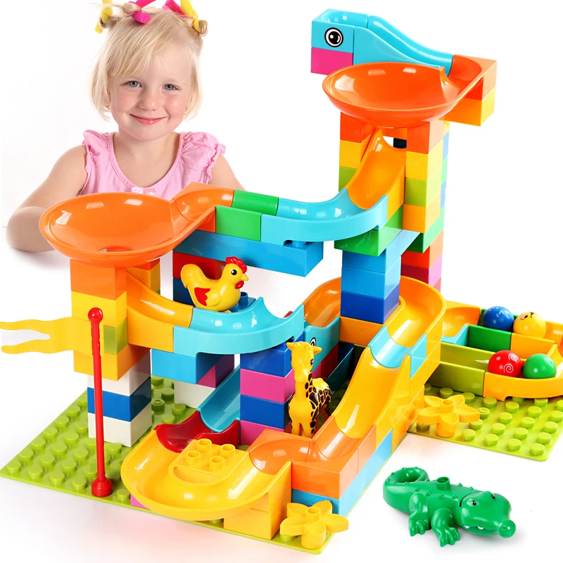 

100PCS Mable Race Run Blocks Compatible LegoINGlys Duploed DIY Funnel Slide Bricks Children Construction Building Blocks Toys