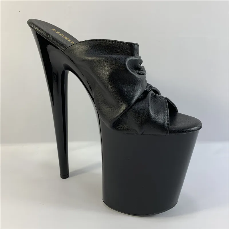 

Summer 23cm women's fashion high heels, thick soled black pleated slippers, 9 "sexy stage performance slippers
