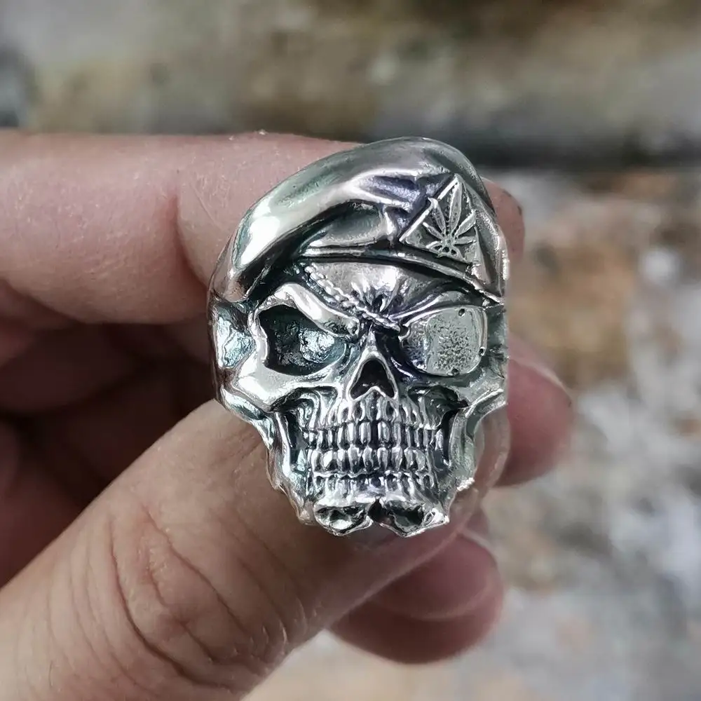 925 Sterling Silver Pirate Skull Ring Mens Biker Rock Punk Ring TA174