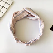 Южная Корея стиль ткань Полосатый плед большие ободки крест лента для волос корейский стиль сладкий Универсальный свежий повязки для волос аксессуары для волос