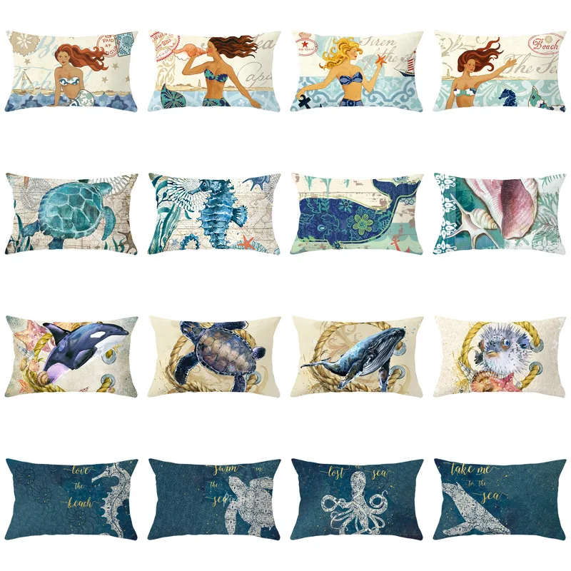 Decorative Throw Pillows Blue Pillow Cover 30x50 Rectangle Polyester Cushion Marine Life Pillowcase Cushions Home Decor | Дом и сад