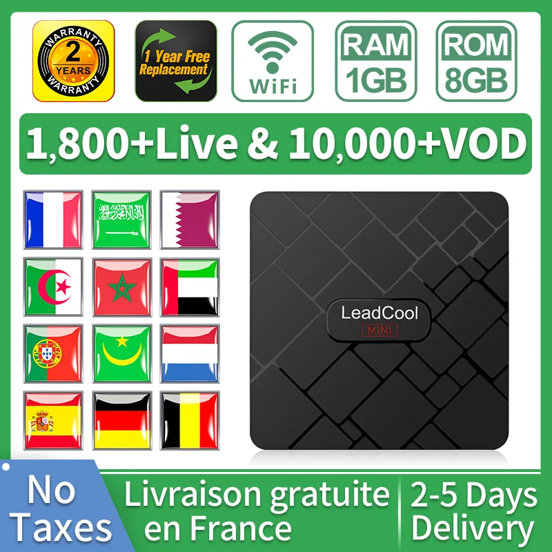 

IPTV French Arabic Netherlands IPTV France Subscription Android TV Box LEADCOOL MINI 8G EMMC 1G DDR3 IPTV Germany 1 Year QHDTV