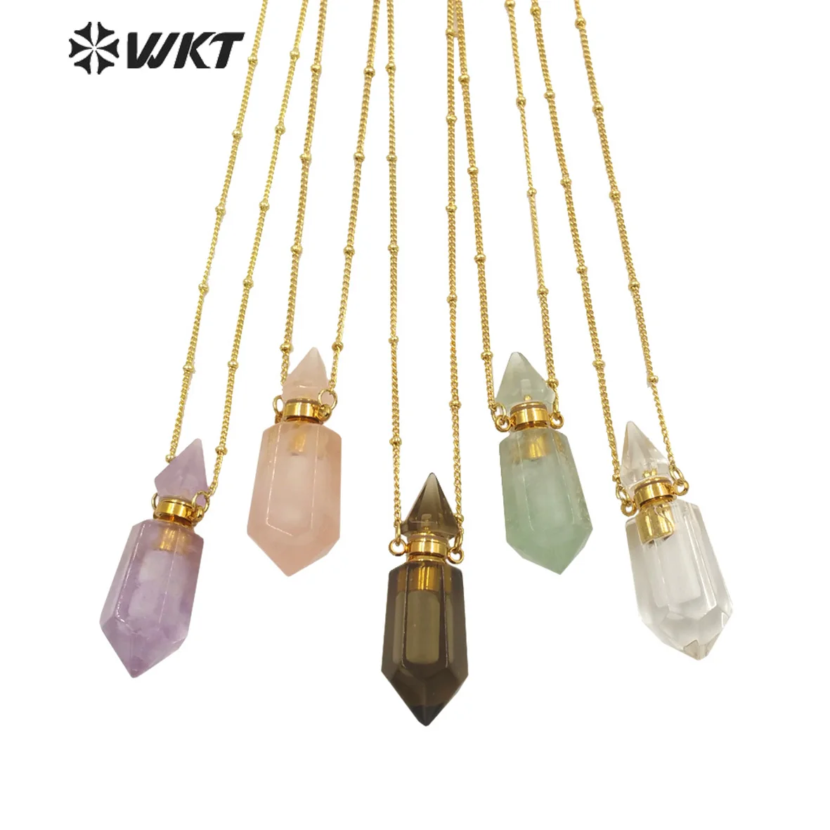 

WT-N1284 Fashion Gold Electroplated Double Point Quartz Stone Necklace For Loading Perfume Bottle Women Bottle