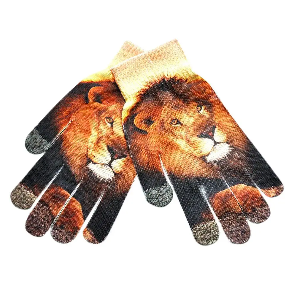 lion Studyset зимние теплые вязаные перчатки сенсорный экран полный палец 3D печать узор мягкие Холодостойкие перчатки сохраняет тепло - Цвет: lion