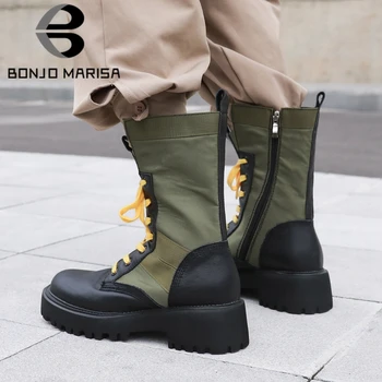 

BONJOMARISA New Chic Winter Shoes Boots Women Shoelaces Fashion Wearable Skidproof Rubber Sole For Outdoor Work Ankle Booties