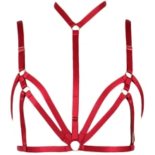 Woman Body Harness Belt Red Sexy Lingerie Pastel Goth Open Chest Bra Punk Rave Top Cage Festival Bondage Body Harness
