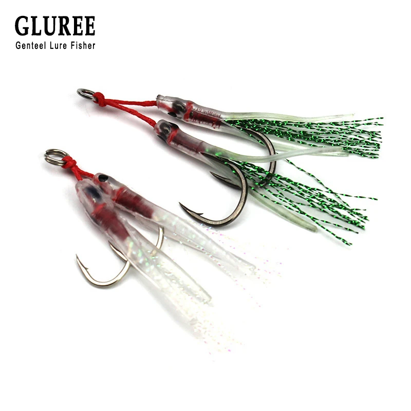 

GLUREE 1Pcs 13# 15# Fishing Hook Simulation Squid Double Hook Barbed Fishhooks for Lead jigging Lure Sea Fishing Tackle