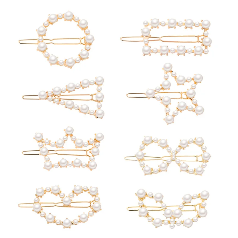 

2019 Korean Pearl Barrettes Beaded Geometric Women Headwear Hair Clip Hairgrips Hair Accessories Girls Jewelry Fashion Hair Pins