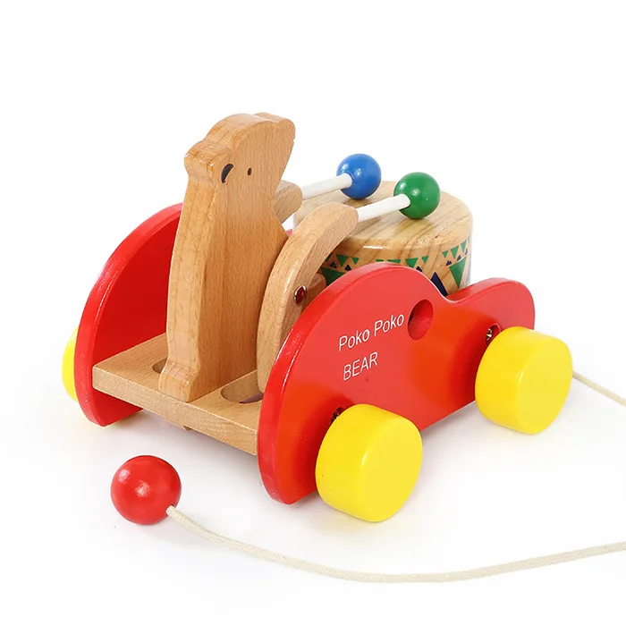 

Children Winnie the Drums Drag Wooden Learner Pull Driver Bracing Wire Pulling Away Baby Drawstring Toy Car 1-3 Years Old