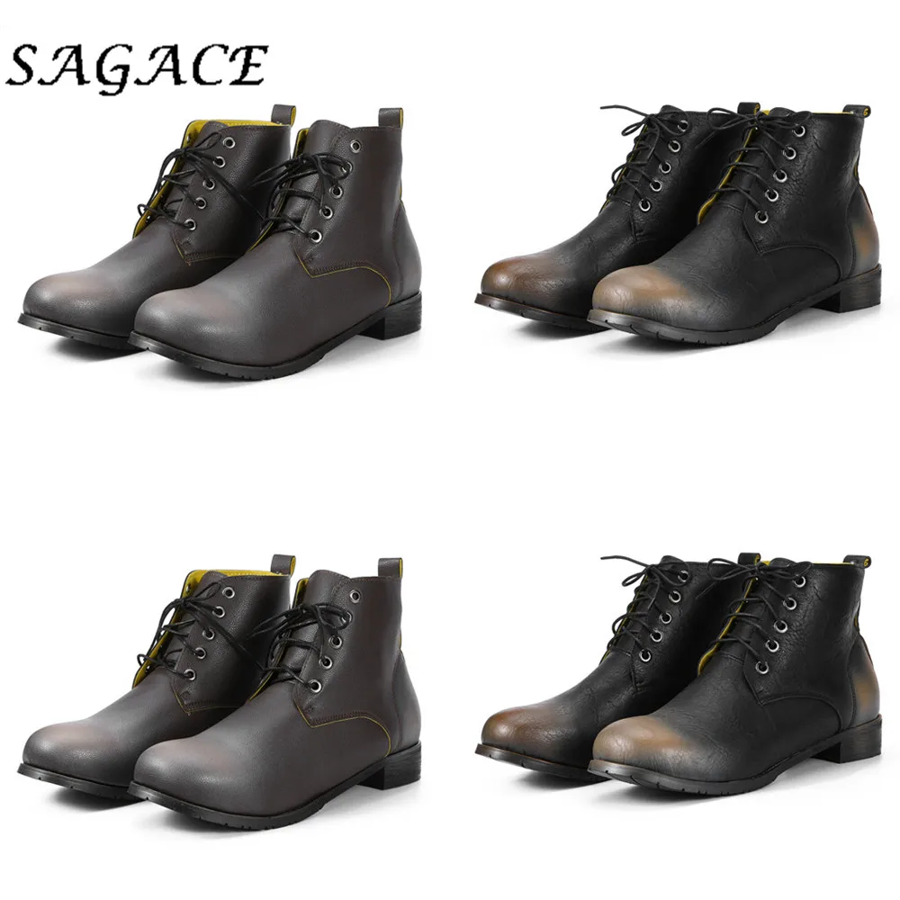 SAGACE/мужские мотоциклетные ботинки; большие размеры; британский стиль; пара зимних сапог; мужские Нескользящие Водонепроницаемые кожаные высокие ботинки на шнуровке