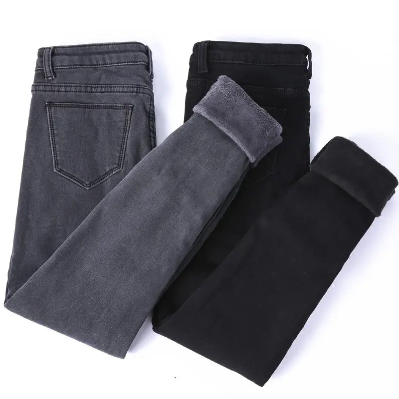 Плюс бархатные толстые женские джинсы зимние узкие брюки женские теплые джинсы с высокой талией длинные джинсы стрейч черные джинсы C5758