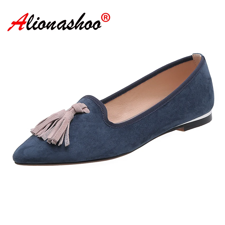 Women Loafers Flats Fringe Slip on Shoes Women Pointed Toe Fashion Ladies Loafers Genuine Leather Women Shoes With Tassel 34-39
