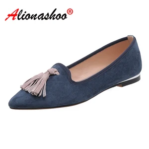 Women Loafers Flats Fringe Slip on Shoes Women Pointed Toe Fashion Ladies Loafers Genuine Leather Women Shoes With Tassel 34-39