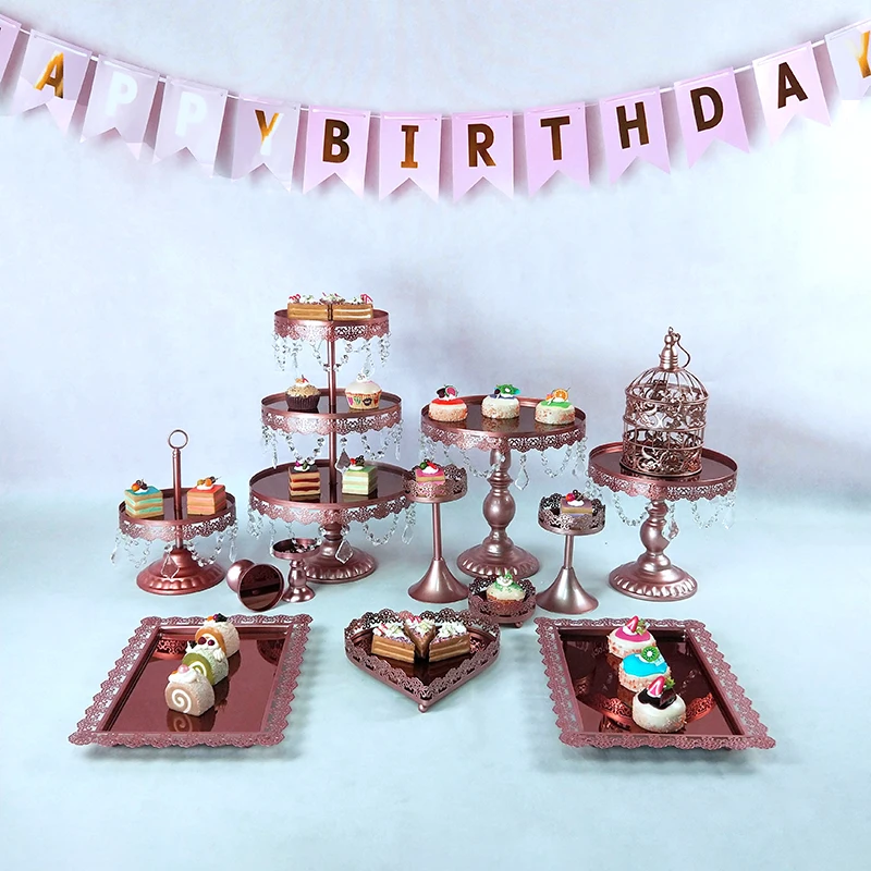 new 13pcs mirror gold Crystal Metal Cake Stand Set Cupcake Rack Dessert Display Holder Party Wedding Table Decorations