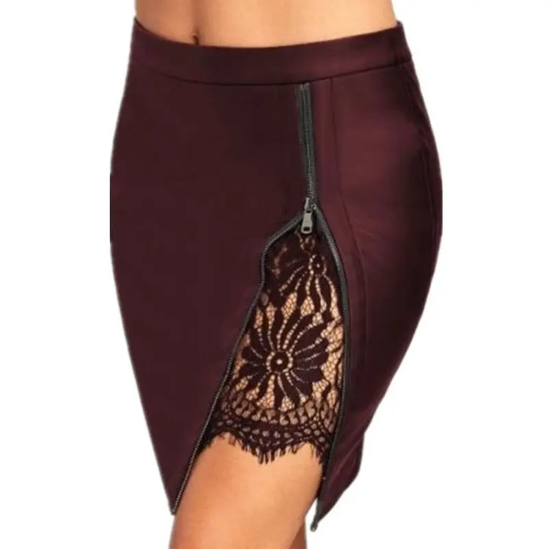 Женская стильная мини-юбка карандаш из искусственной кожи с кружевом и высокой талией на молнии, женская сексуальная облегающая мини-короткая юбка стрейч