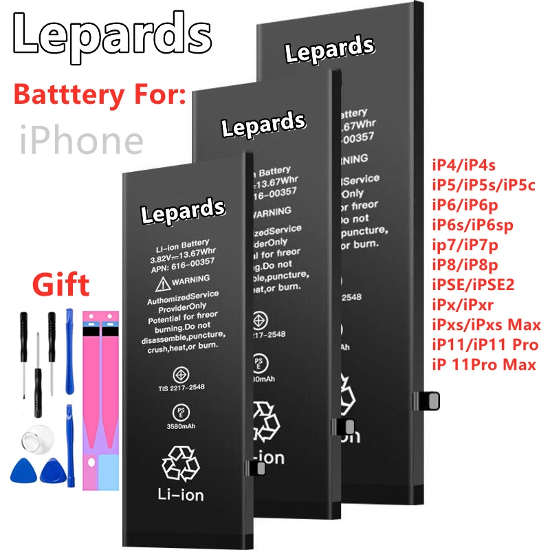Аккумулятор LEPARDS большой емкости для телефона iPhone 6S 6 7 8 Plus X Сменный аккумулятор 5S