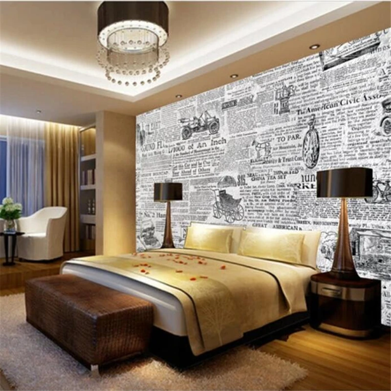 Custom wallpaper 3d mural retro black and white newspaper TV