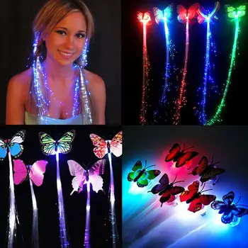 

10Pcs LED Butterfly LED Flashing Fiber Hair Braid Barrettes Light Up Glow Hair Clips Colorful Wigs for Halloween Christmas Party