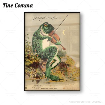 

Vintage Poster Antique Frog Art Print Victorian Advertisement Bathroom Wall Art Fiddle Violin Canvas Painting Home Decoration