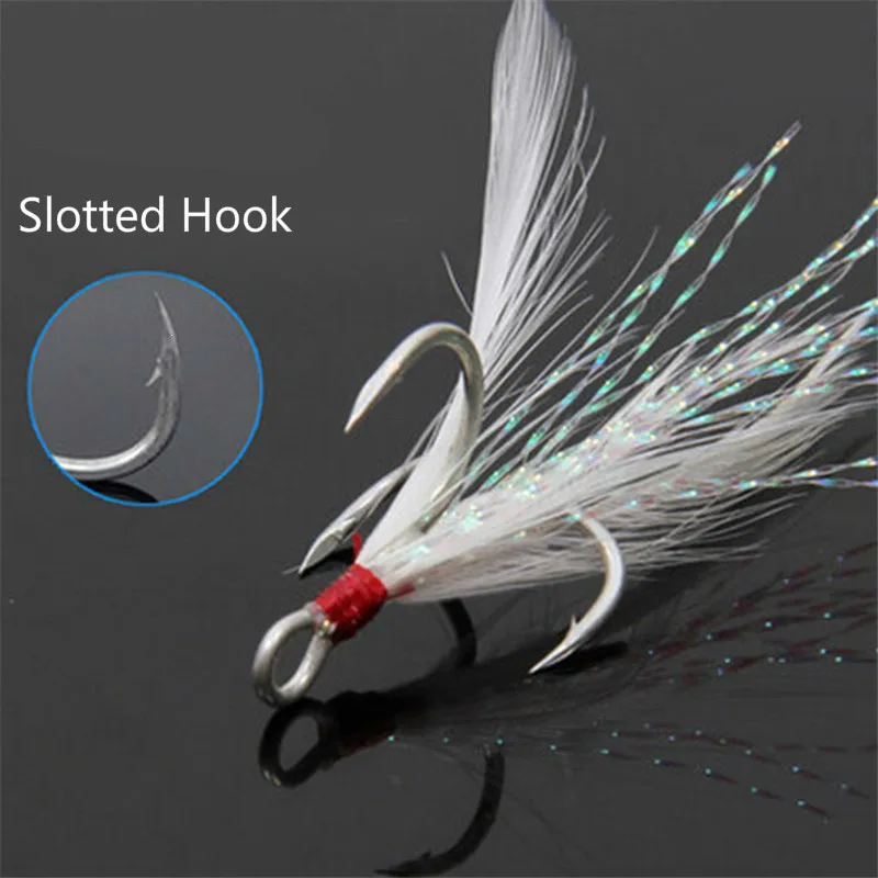 Treble Fishing Hooks 10pcs Treble Hooks With Feather Tackle Fishing Hook  Stronger Carbon Steel Barbed Fishhooks Pesca Accessary