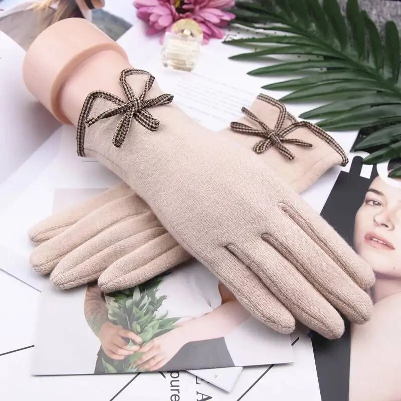 New Ladies Winter Warm Gloves, Cashmere Wool Gloves, Five-Finger Split-Finger Touch Screen Gloves