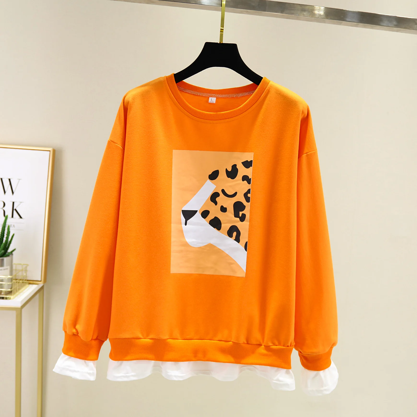 orange BHDD, осень и зима, новинка, сплайсинг, поддельные, два, свободные, с воротником, женские свитшоты, чистая и милая верхняя одежда, женские толстовки с капюшоном - Цвет: orange