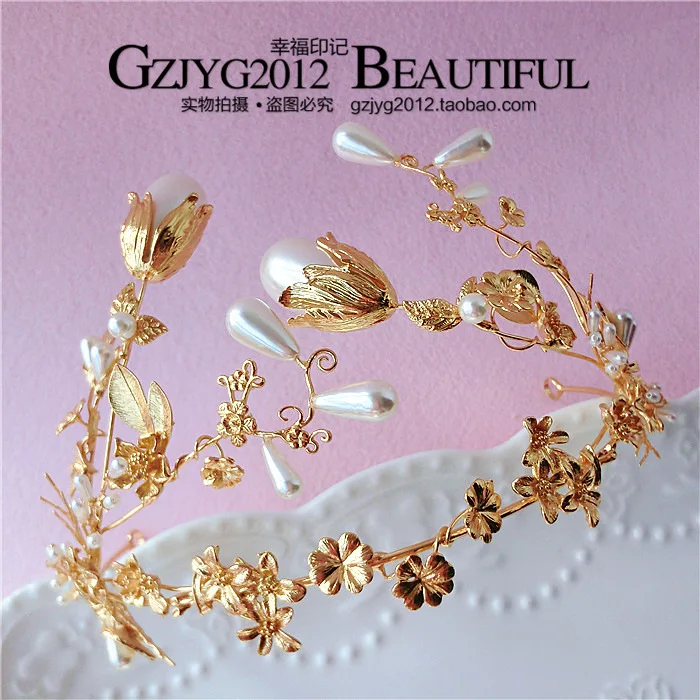 

Luxury MORI Series European Style Baroque Bride Gold Large Crown Pearl Hair Accessories Studio Headdress Wedding Dress Ornament