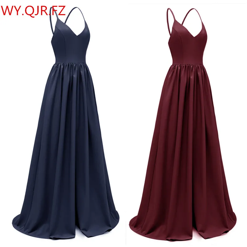 

CD1686#V collar Spaghetti Strap slit Evening Dresses sexy Long Wine Red and Blue Black Satin party dress wholesale women clothin