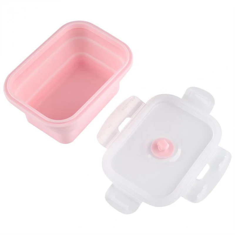 New-4 Piece Set Pink Food Grade Silicone Lunch Box Folding Eco-Friendly Food Container Bento Box Collapsible Portable Microwave