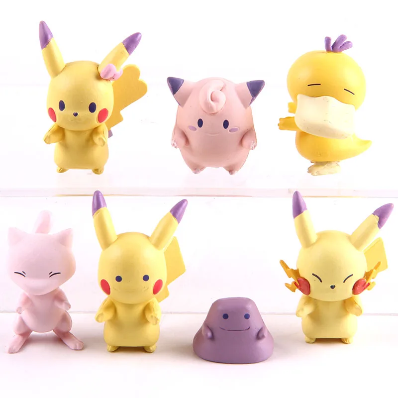 

Anime Monsters Mew Psyduck Toy Jiggly Puff Ditto Mini Cartoon Action Figures PVC Collectible Model Toy 7pcs/set