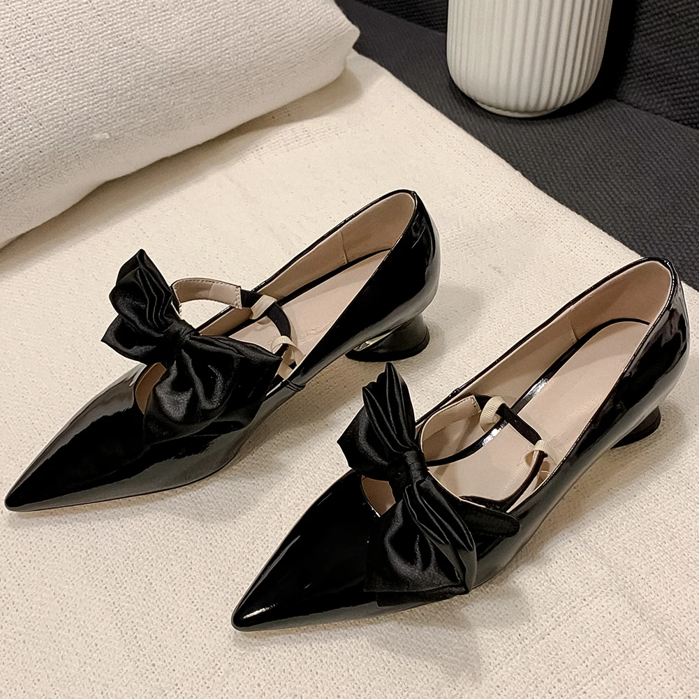 

SARAIRIS Elegant Shallow Pointed Toe Date Pumps Casual Med Heels Pumps Women Sweet butterfly-knot Decorating Shoes Woman