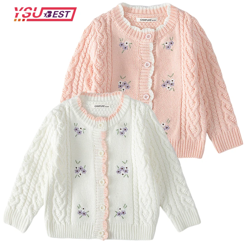 Newborn Kids Baby Boys Girls Autumn Winter Floral Sweater Cardigan Knit Coat Children Sweater 1-6Yrs