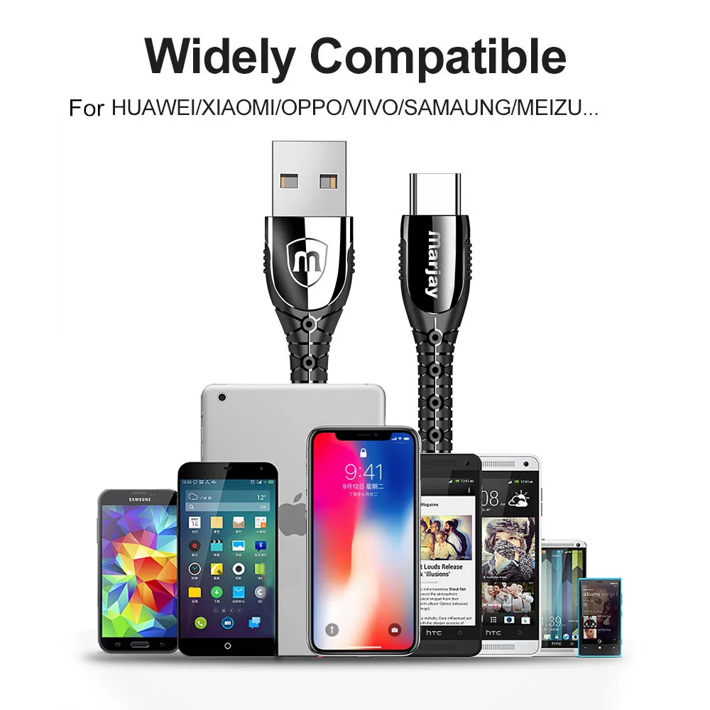 Кабель зарядный Marjay USB Type C для Samsung S10 S9 быстрая зарядка стандарта Xiaomi mi9 Redmi note