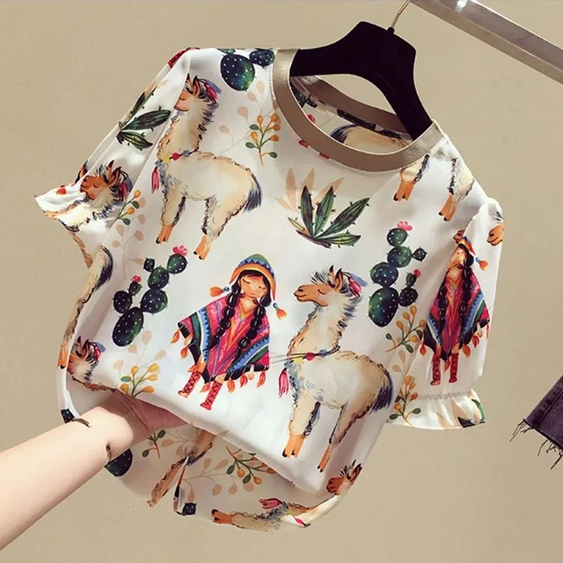 Camisetas con estampado de moda para Blusas informales de uso diario, Blusas de manga corta para primavera y verano, 2022|Blusa| AliExpress