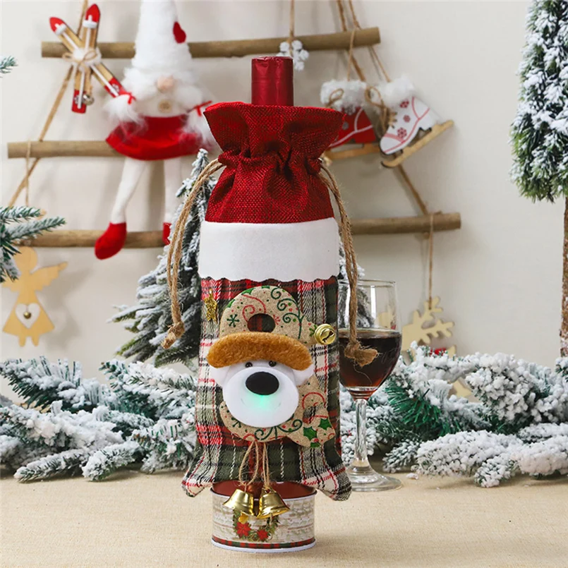Wine bottle cover christmas new year bottle decor Santa Claus wine bottle bag cover lit holiday cubierta botella navidad 20O30