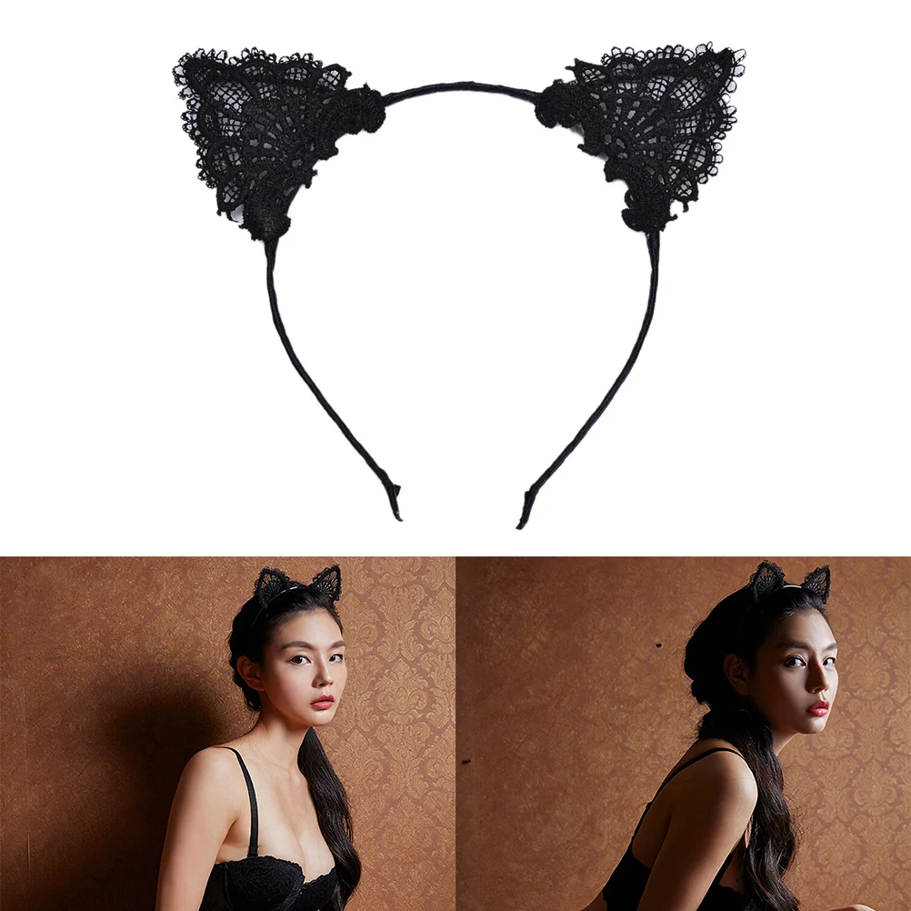 

Women Hair Elastic Headbands Fashion Black Lace Cat Ears Headband Wedding Photography Portrait Style Hair Hoop Hair Accessories