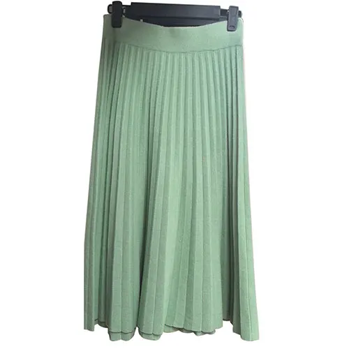 Женская трикотажная юбка миди TIGENA, плиссированная юбка с высокой талией в корейском стиле для женщин на осень-зиму - Цвет: Зеленый