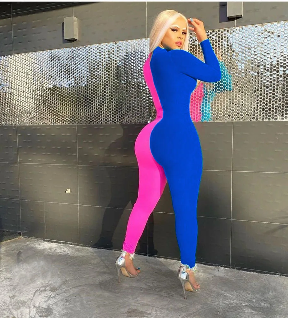 BKLD One Pieces Outfits Jumpsuit For Women 2023 Autumn New Fashion Color Block Hollow Out Long Sleeve O-Neck Patchwork Jumpsuits