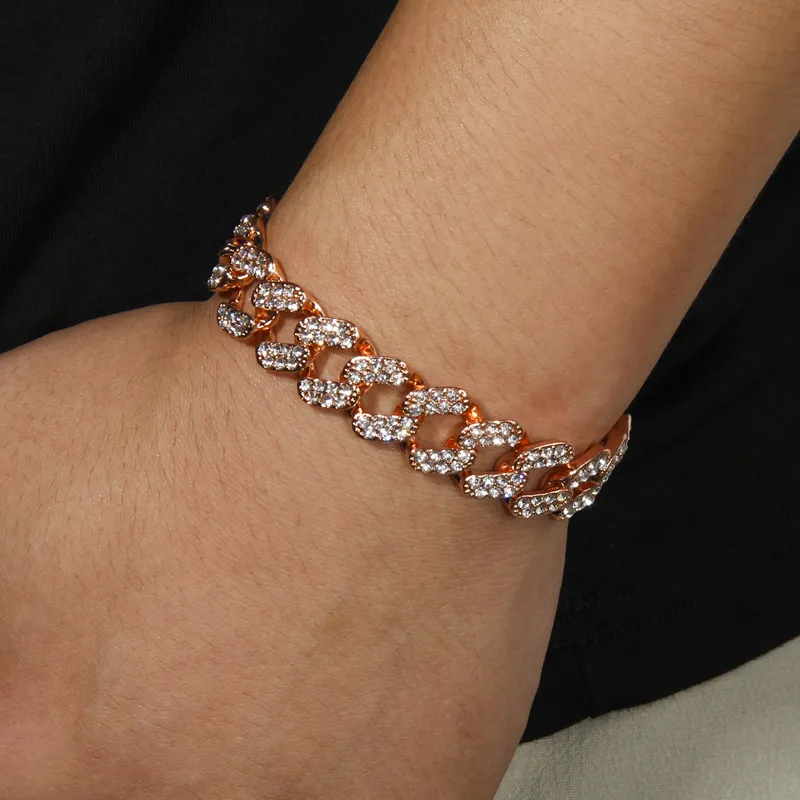Rose Gold Bracelet Золотая цепь/серебряное ожерелье для мужчин, шикарное украшение в стиле хип-хоп, ожерелье со стразами/браслет - Окраска металла: Rose Gold Bracelet