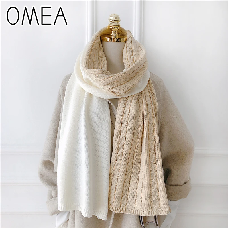 

OMEA Cashmere Scarf Patchwork Winter Accessories Twist Scarf Women Wool Knitting Shawl Blanket Scarf Pashmina Luxury Poncho 2019