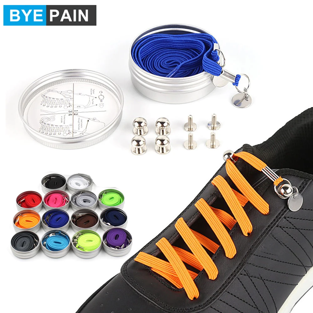1Pair BYEPAIN No Tie Shoelaces, Waterproof Stainless Steel Flat Elastic Shoe Laces with Multicolor for Adults Elastic Shoe Laces