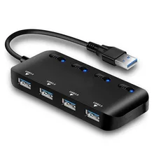 Высокоскоростной USB 3,0 концентратор 4 порта ультра-тонкий USB3.0 сплиттер кабель светодиодный индикатор Seperate переключатели для мыши клавиатуры компьютера