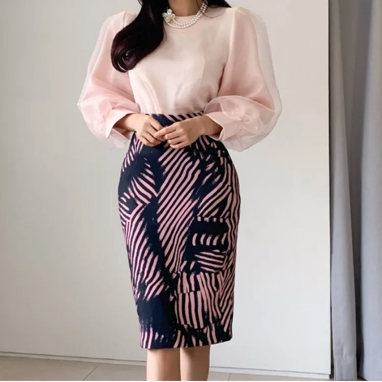 

WOMEN'S Dress 2020 Spring New Style Korean-style Elegant Elegant Slim Fit Tops Waist Hugging Printed Skirt WOMEN'S Suit
