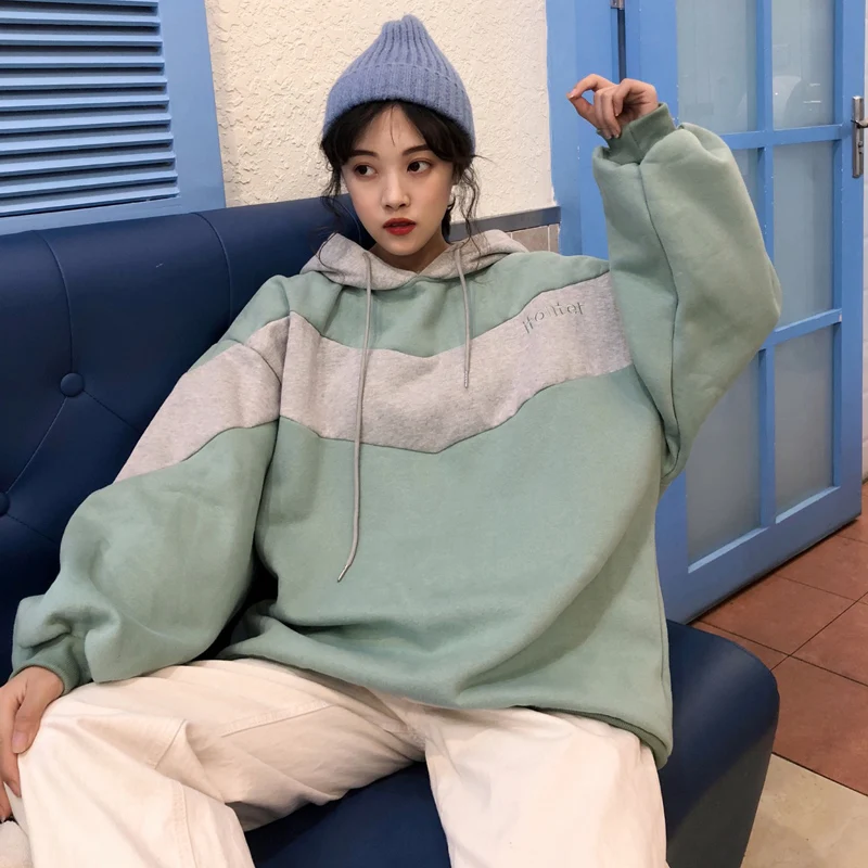 

Hooded Sweatshirt women plus velvet thickening new autumn and winter loose Korean version of the tide super fire color coat