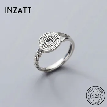 

INZATT Real 925 Sterling Silver Vintage Adjustable Ring For Fashion Woman Party Ancient Chinese coins Fine Jewelry Accessories