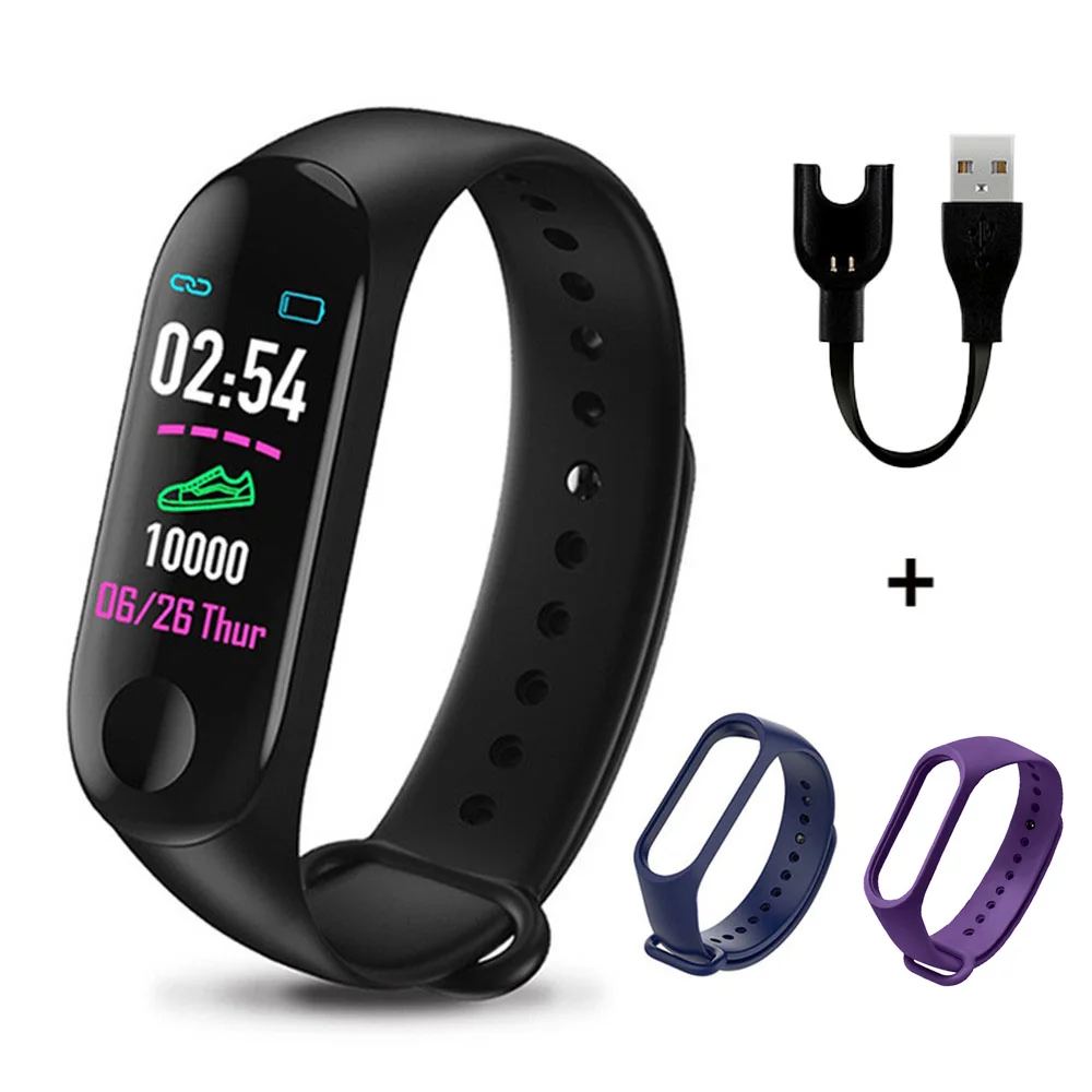 M3Plus спортивный смарт-браслет ремешок для мужчин SmartBand вызов фитнес-трекер для измерения сердечного ритма M3 Plus Смарт-часы для IOS Android - Цвет: Black Blue Purple