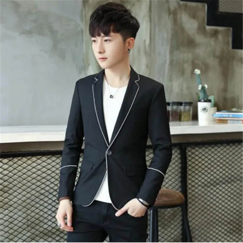 mens clothing casual blazers suit jacket drop shipping slim fit M-3XL white edge at front edge wholesale black grey male