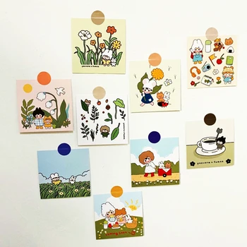 

9pcs Cute Korean Decoration Cards Kids Rabbit Bear Flower Postcard Mobile Phone Case Laptop Journal Props Wall Poster Stationery