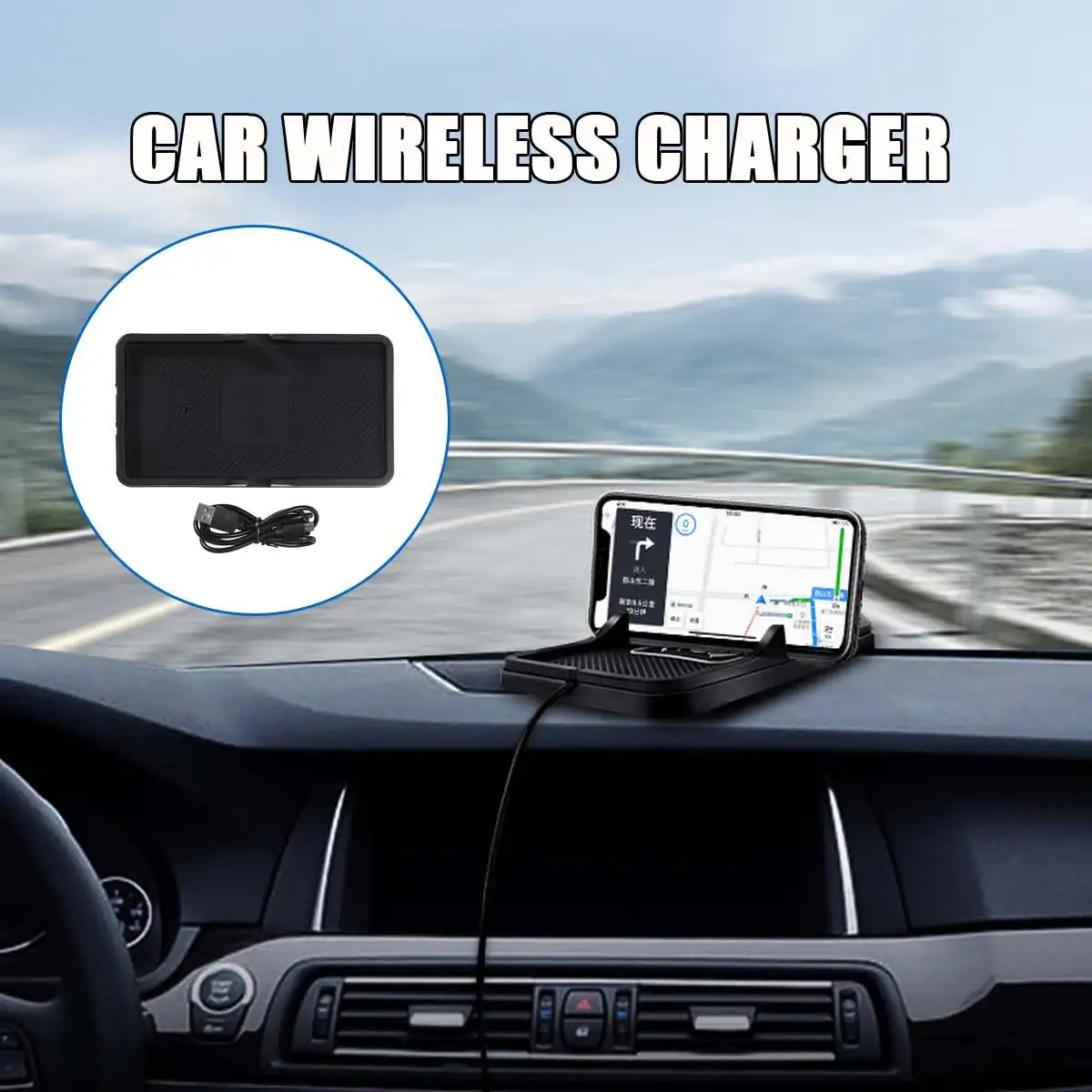 Audew Universal Car Wireless Fast Charger 10W Silica Gel Anti Slip Smart Navigation Bracket Phone Holder Car Charging pad