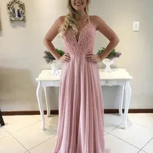 Сексуальное платье для выпускного вечера, а-силуэт, v-образный вырез, перекрещивающиеся лямки, розовые шифоновые вечерние платья с бисером